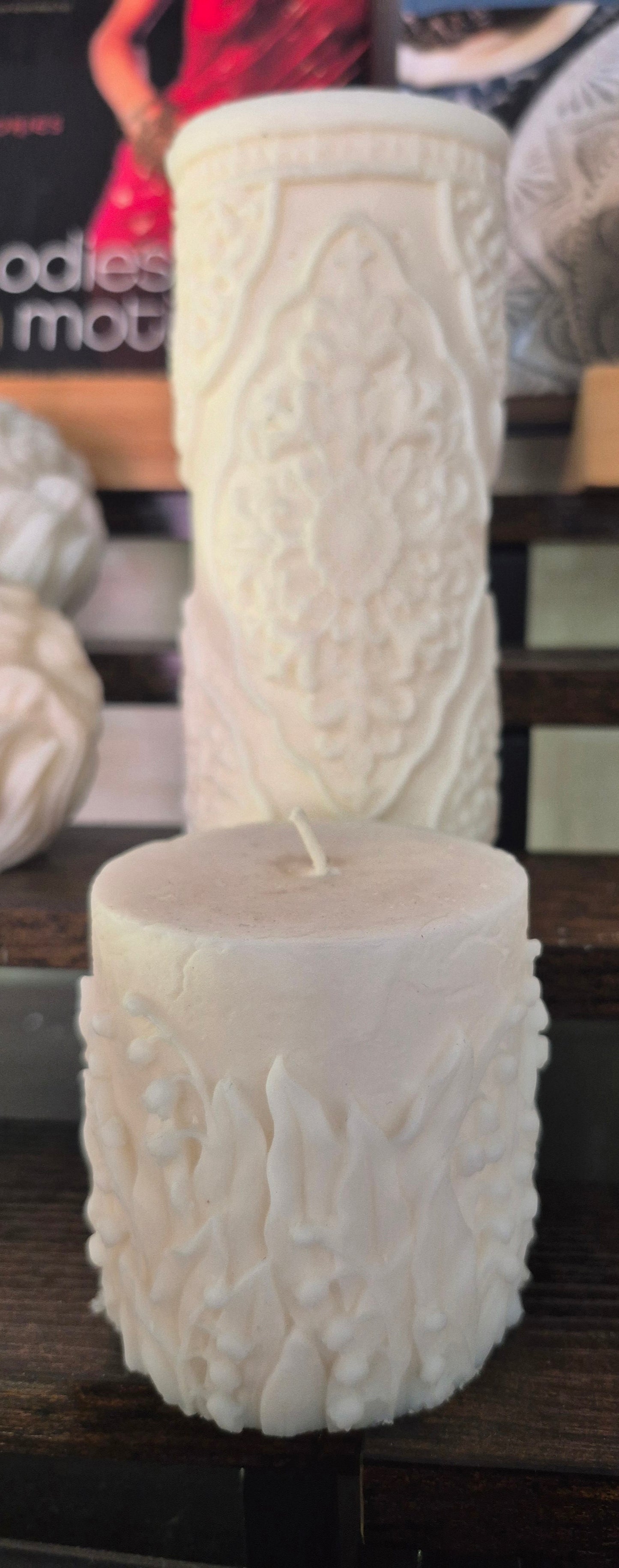 White Tall South Asian Pillar Candle
