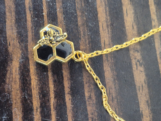 Black resin with bee necklace (3 honeycomb)