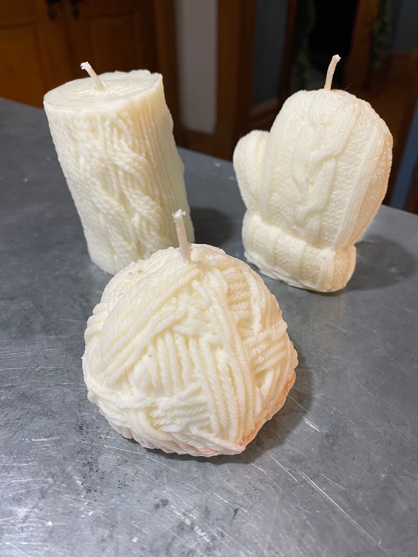 White Knit Texture Pillar Candle (unscented)