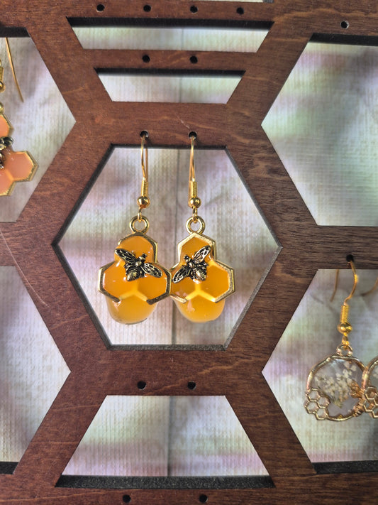 Dripping 3 Honeycomb and Bee Earring