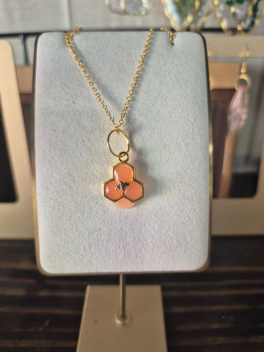Dripping honey and bee necklace