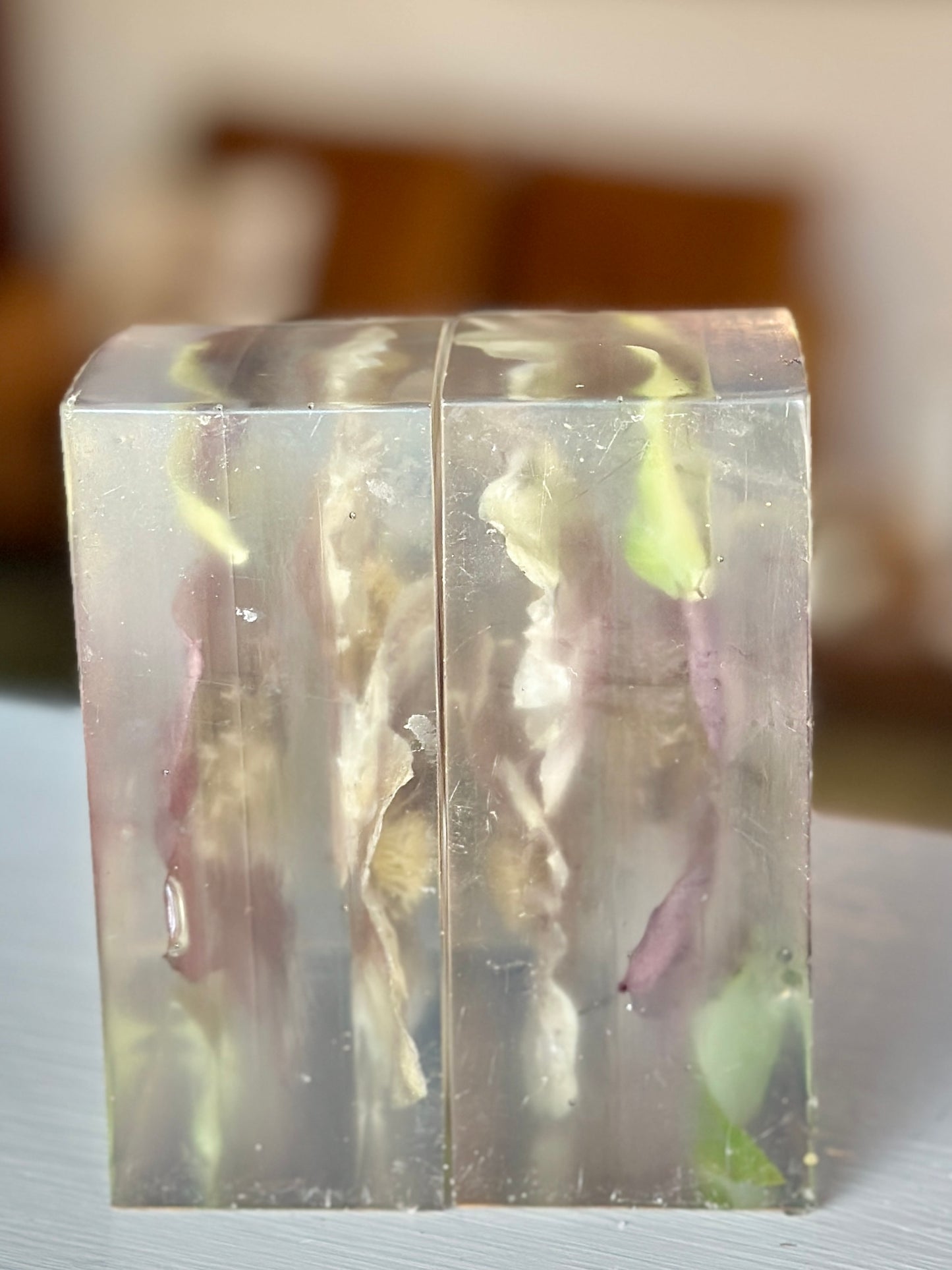 Pink and white hellebore resin bookends