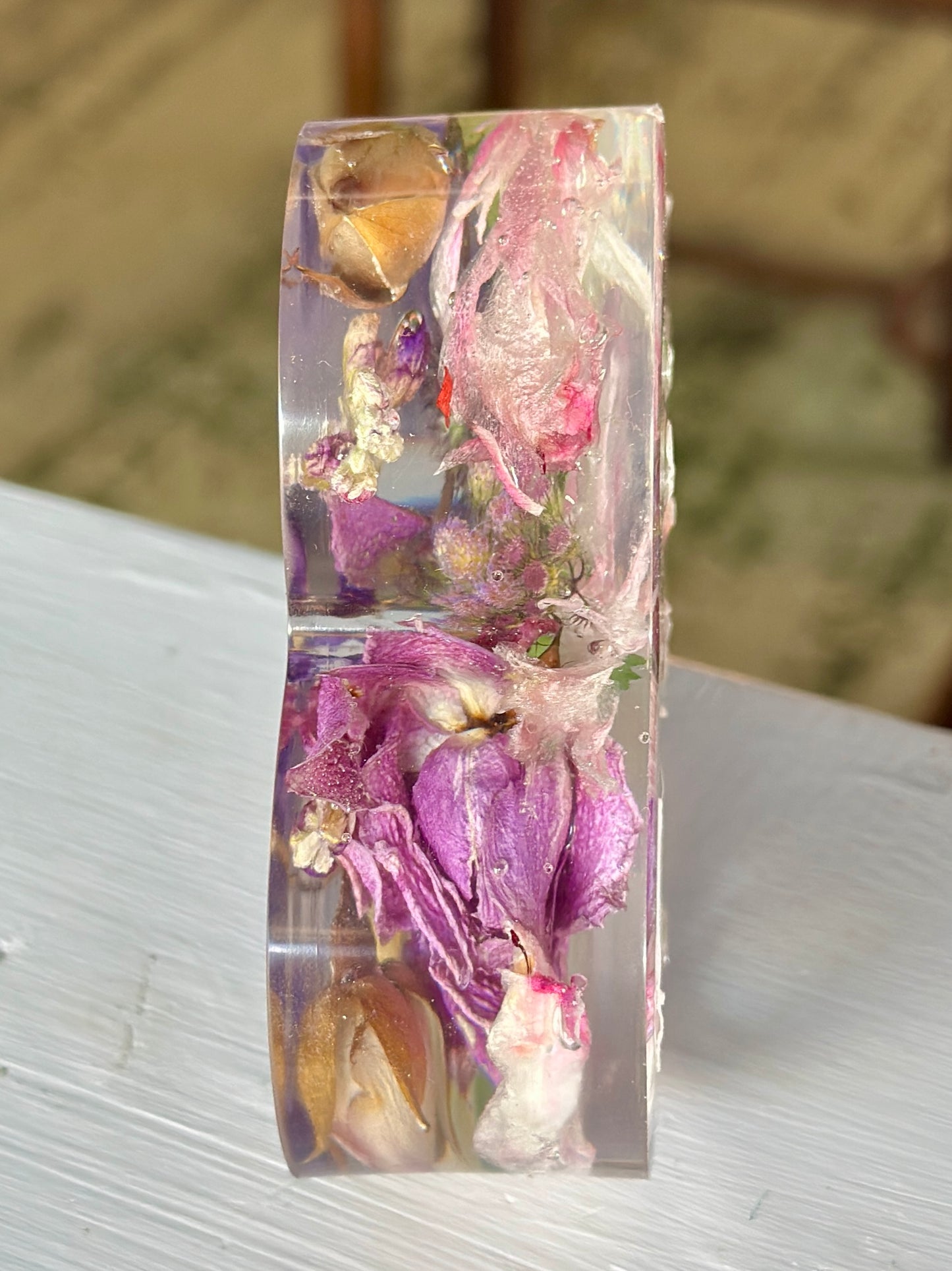Pink, purple and green floral resin heart (small)