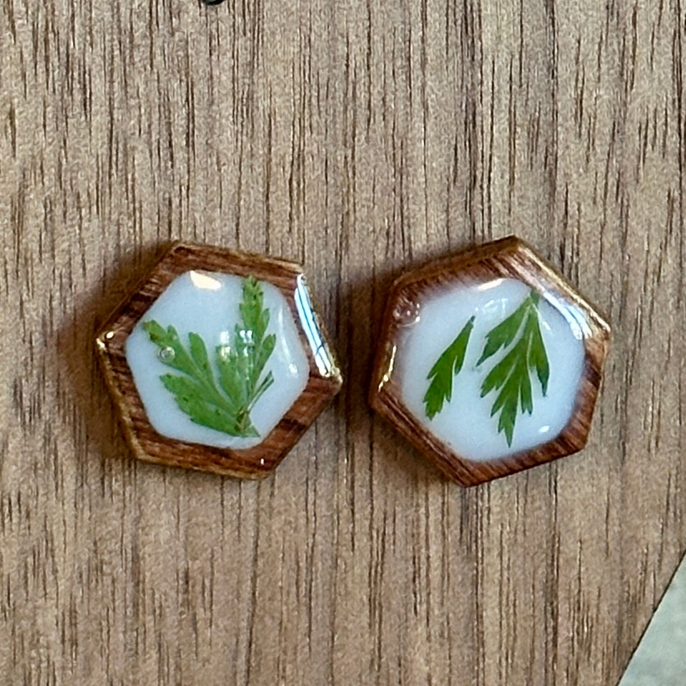 Wooden hexagonal earrings 2
