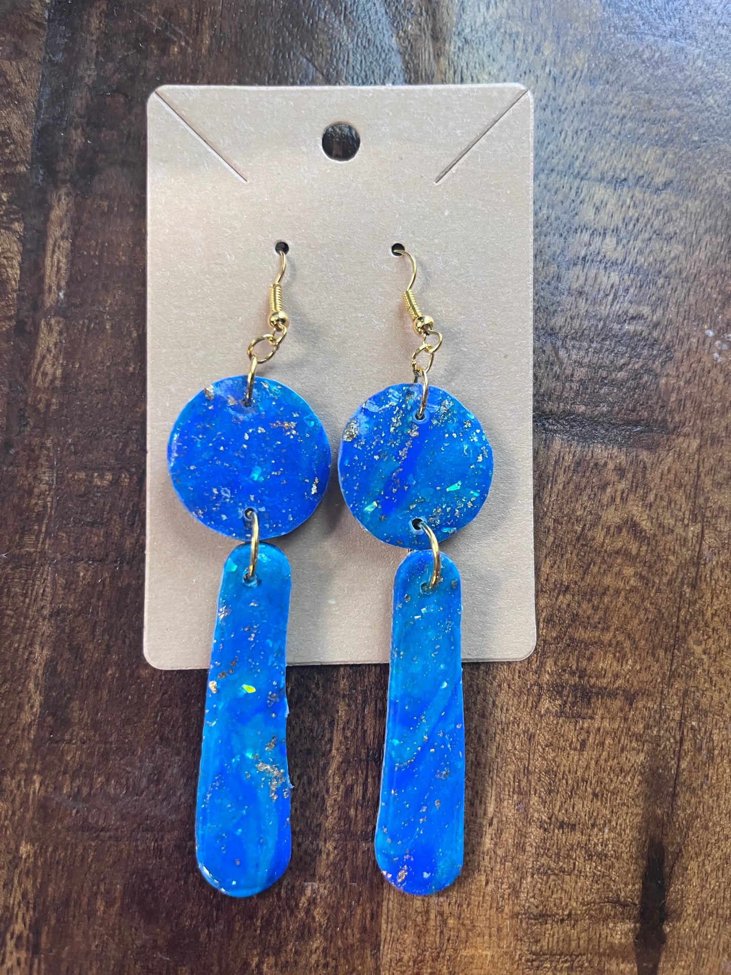 Blue Turquoise Gold Clay Earrings -circle pendant