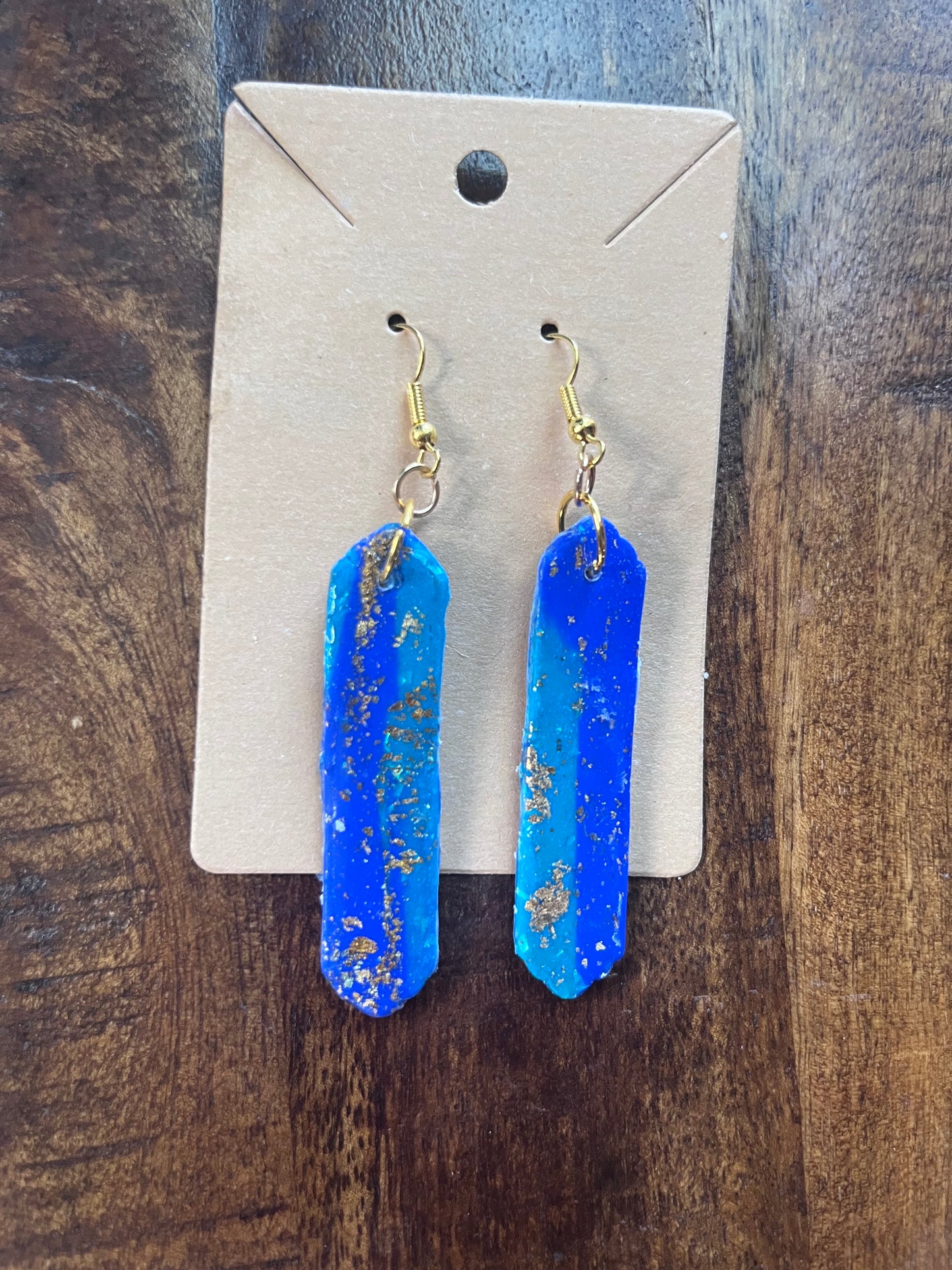 Blue Turquoise Gold Clay Earrings -large pendant
