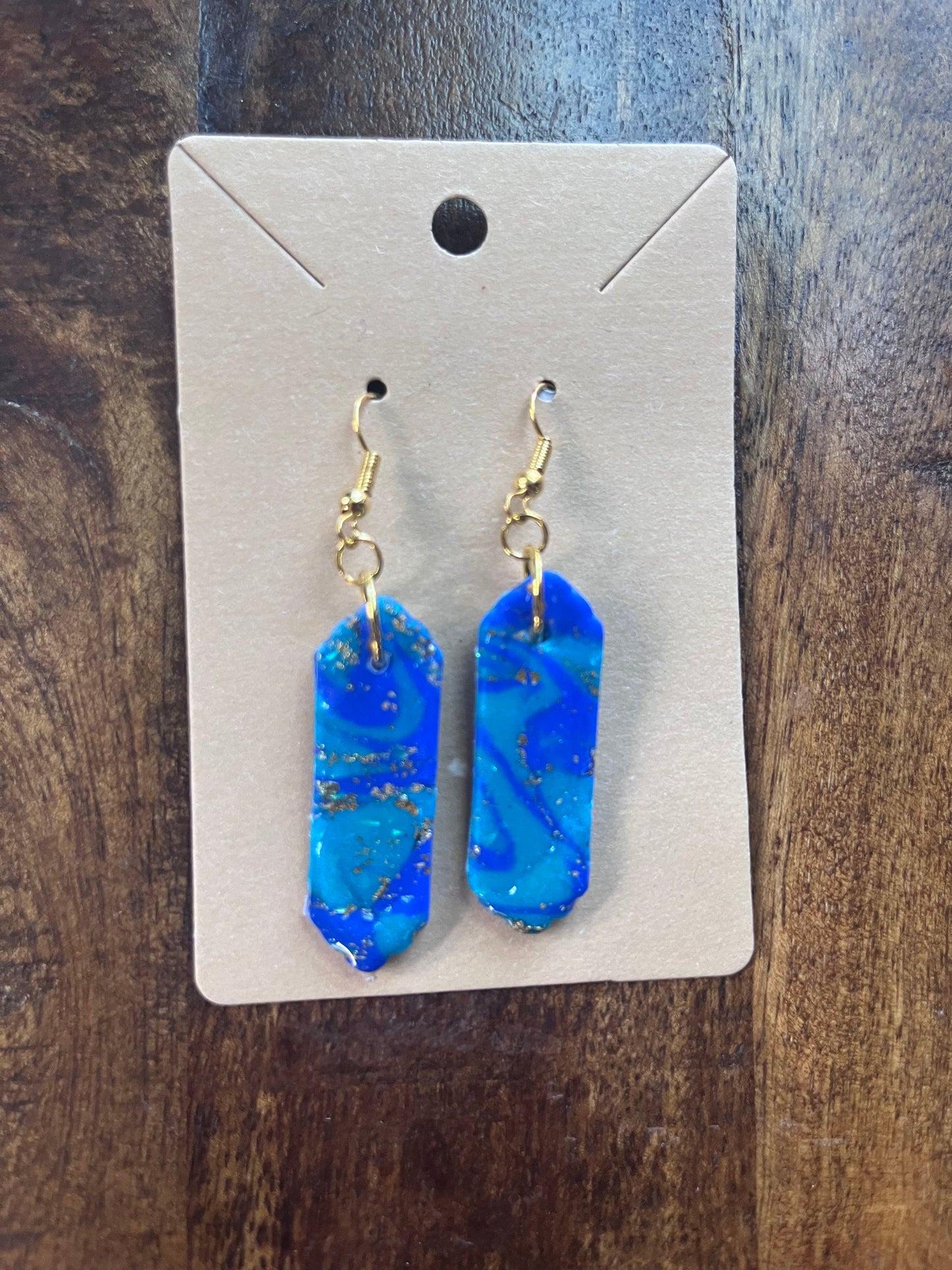 Blue Turquoise Gold Clay Earrings -short pendant