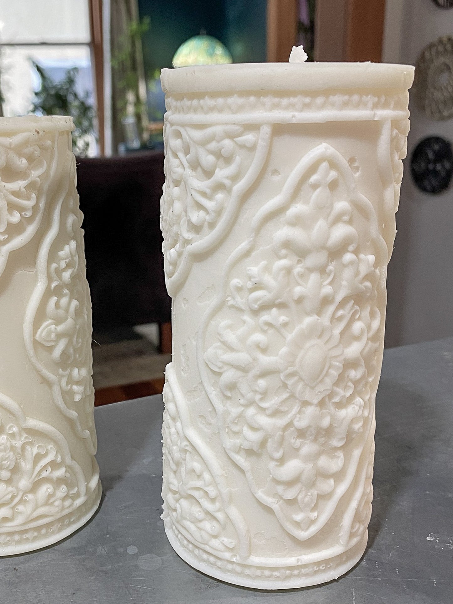 White Tall South Asian Pillar Candle