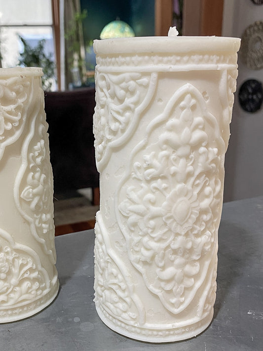 White Tall South Asian Pillar Candle