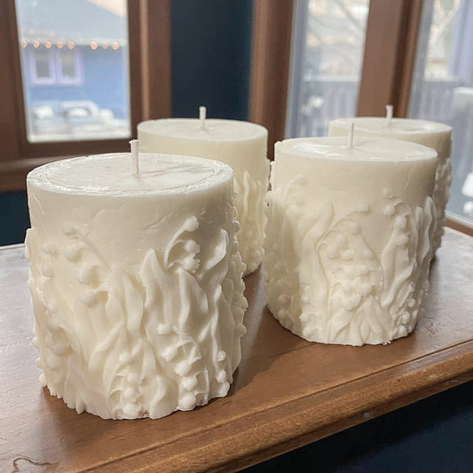 White Lily-of-the-Valley Pillar Candle (unscented)