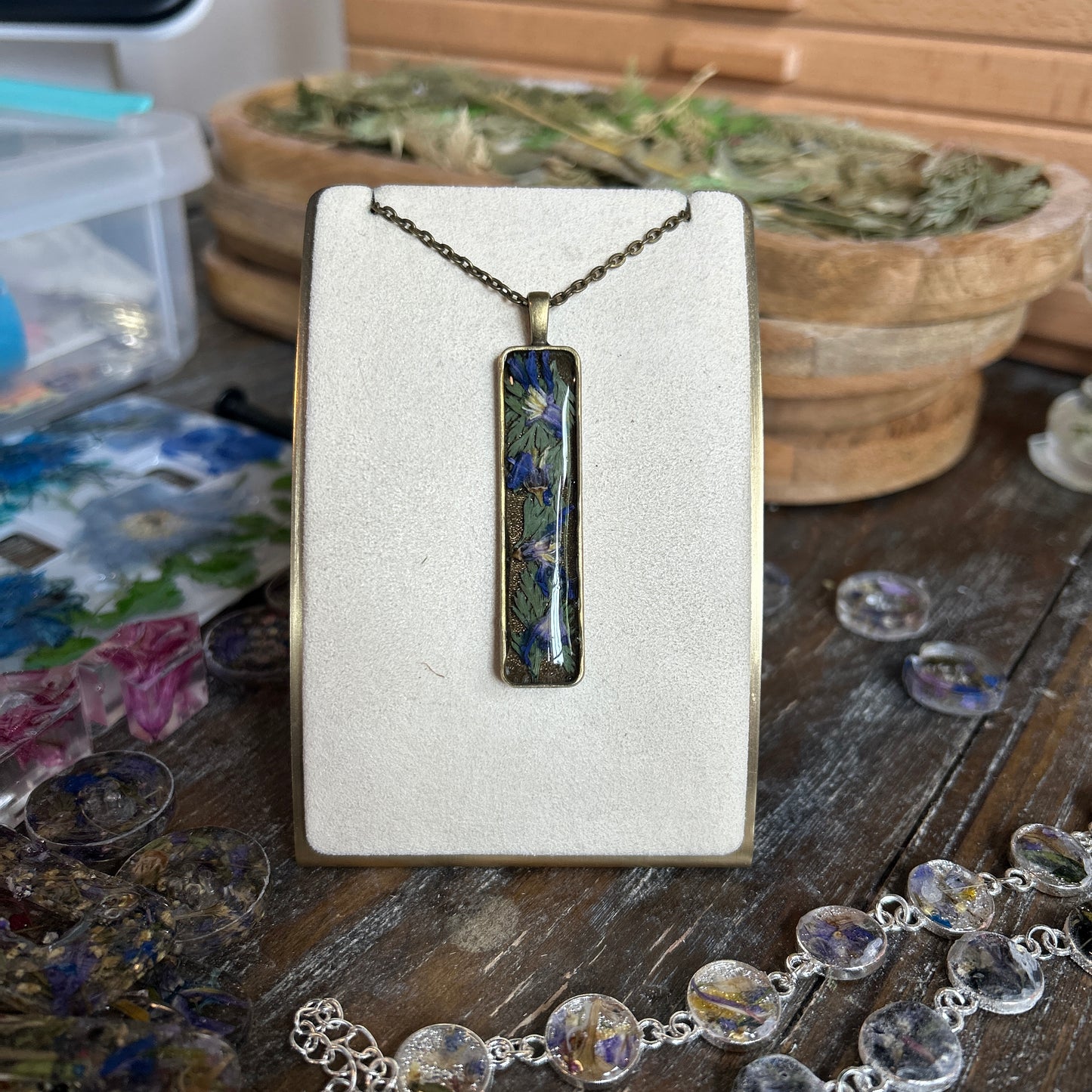 Purple flower rectangular necklace 2