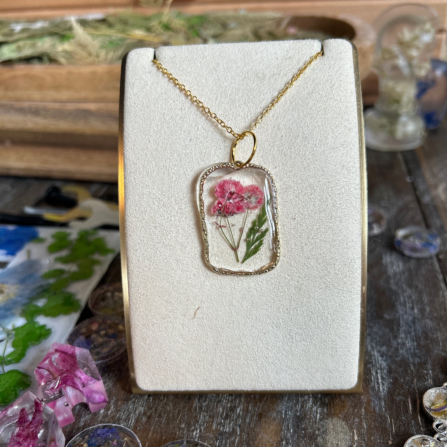 Pink flower gold necklace 7