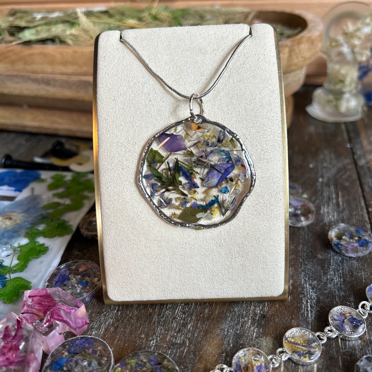 Purple flower silver necklace 4