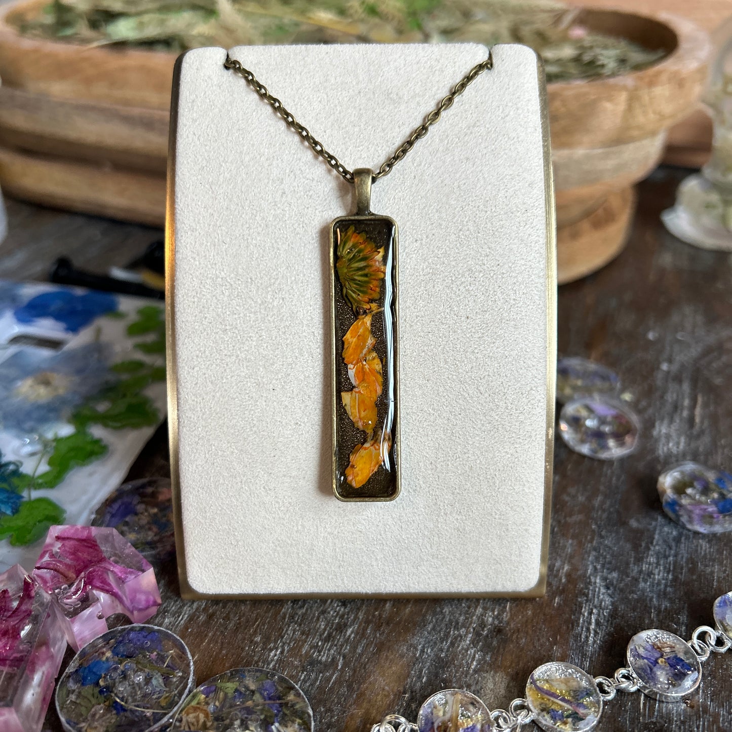 Orange flower rectangular necklace