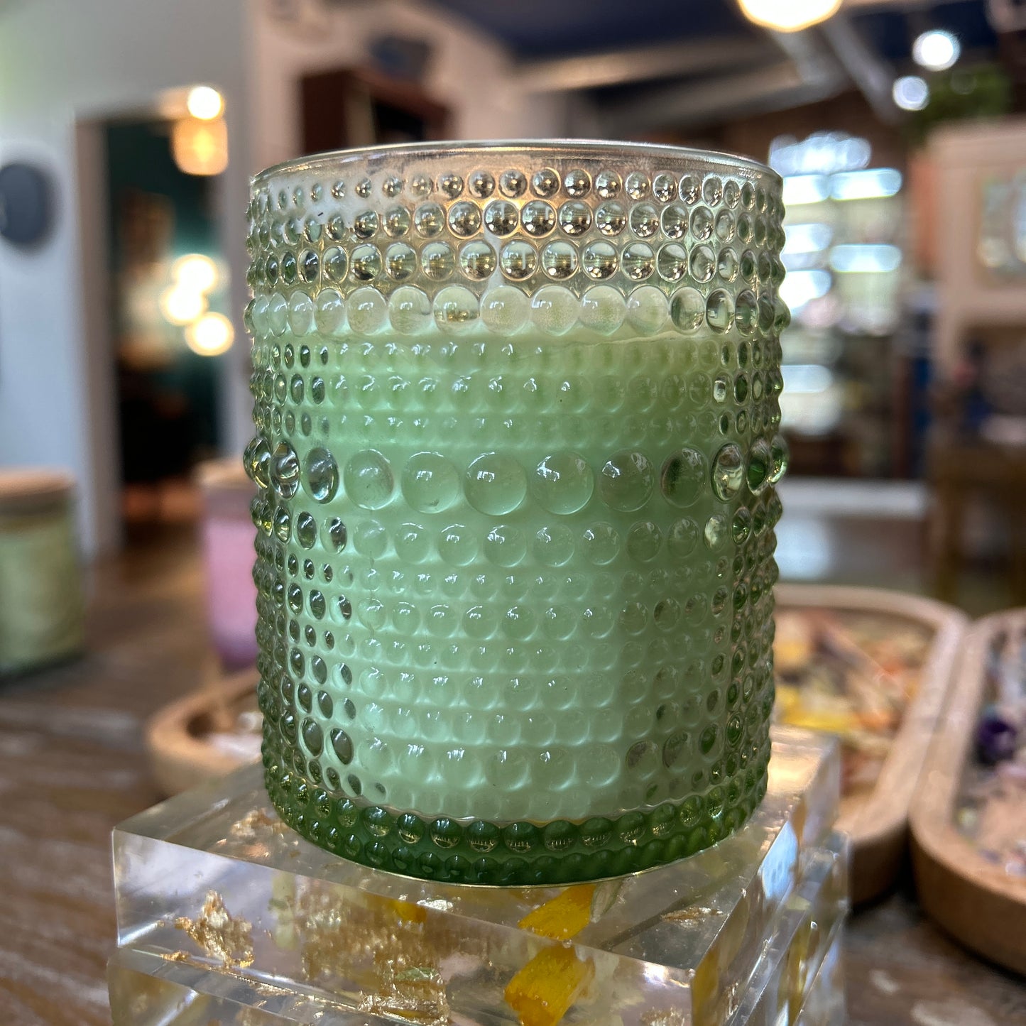 Green glass candle (unscented)