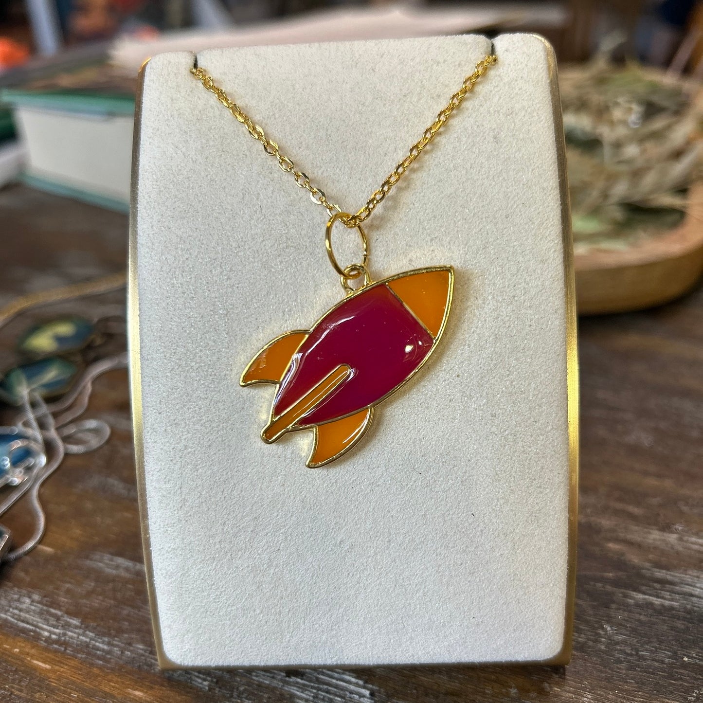 Ad Astra Rocket Ship Necklace Pink