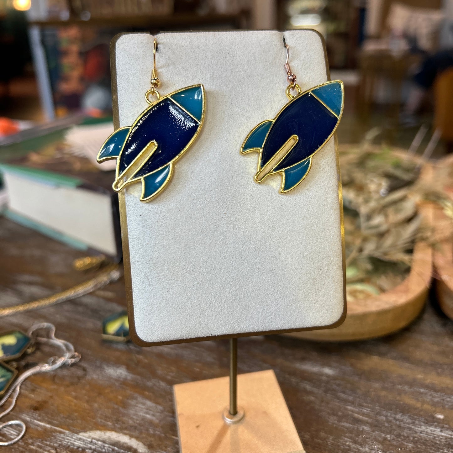 Ad Astra Rocket Ship Earrings Blue