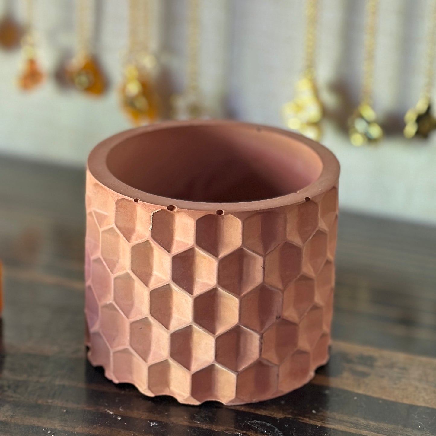 Cement Honeycomb pot in rust