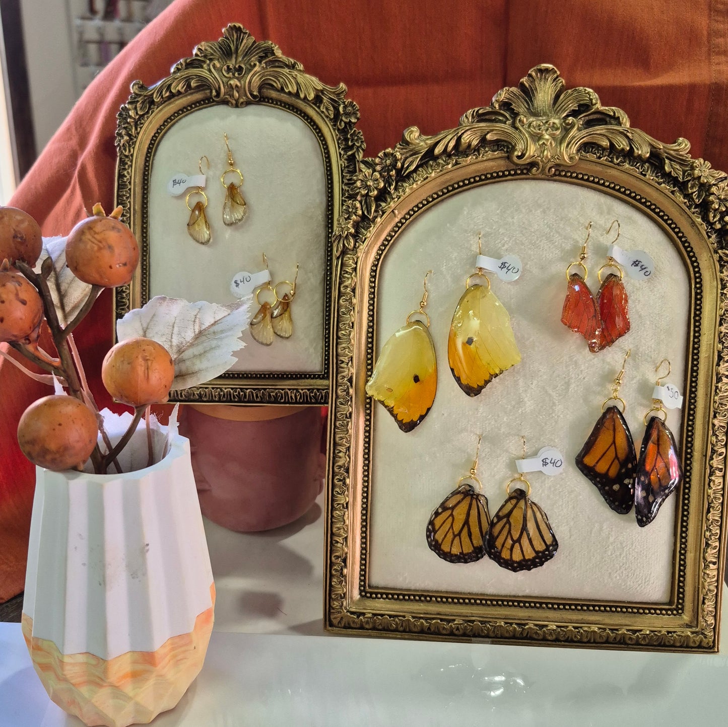 Mariposa Earrings: orange glider butterfly (2")