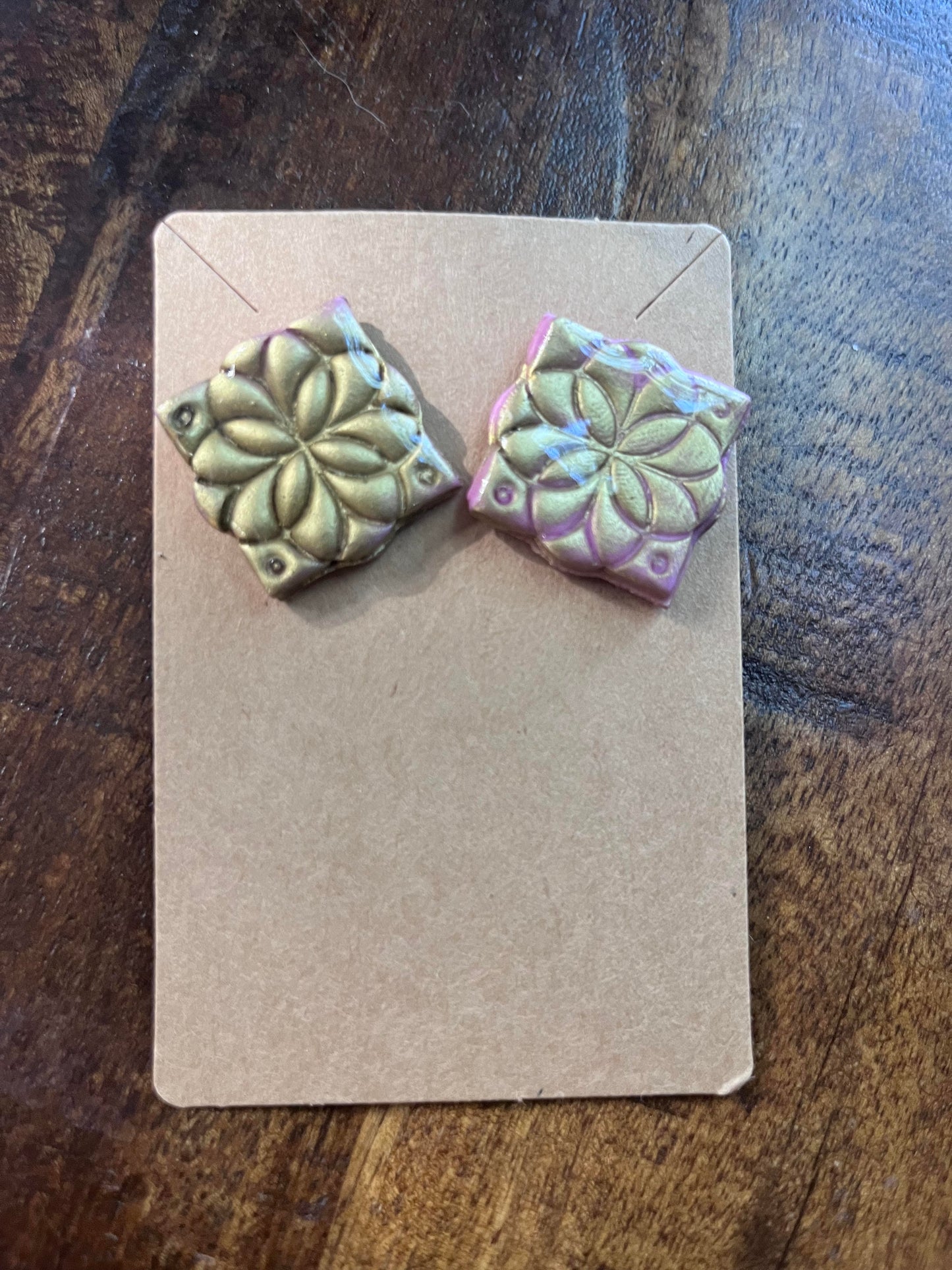 Gold painted Clay Earrings -square