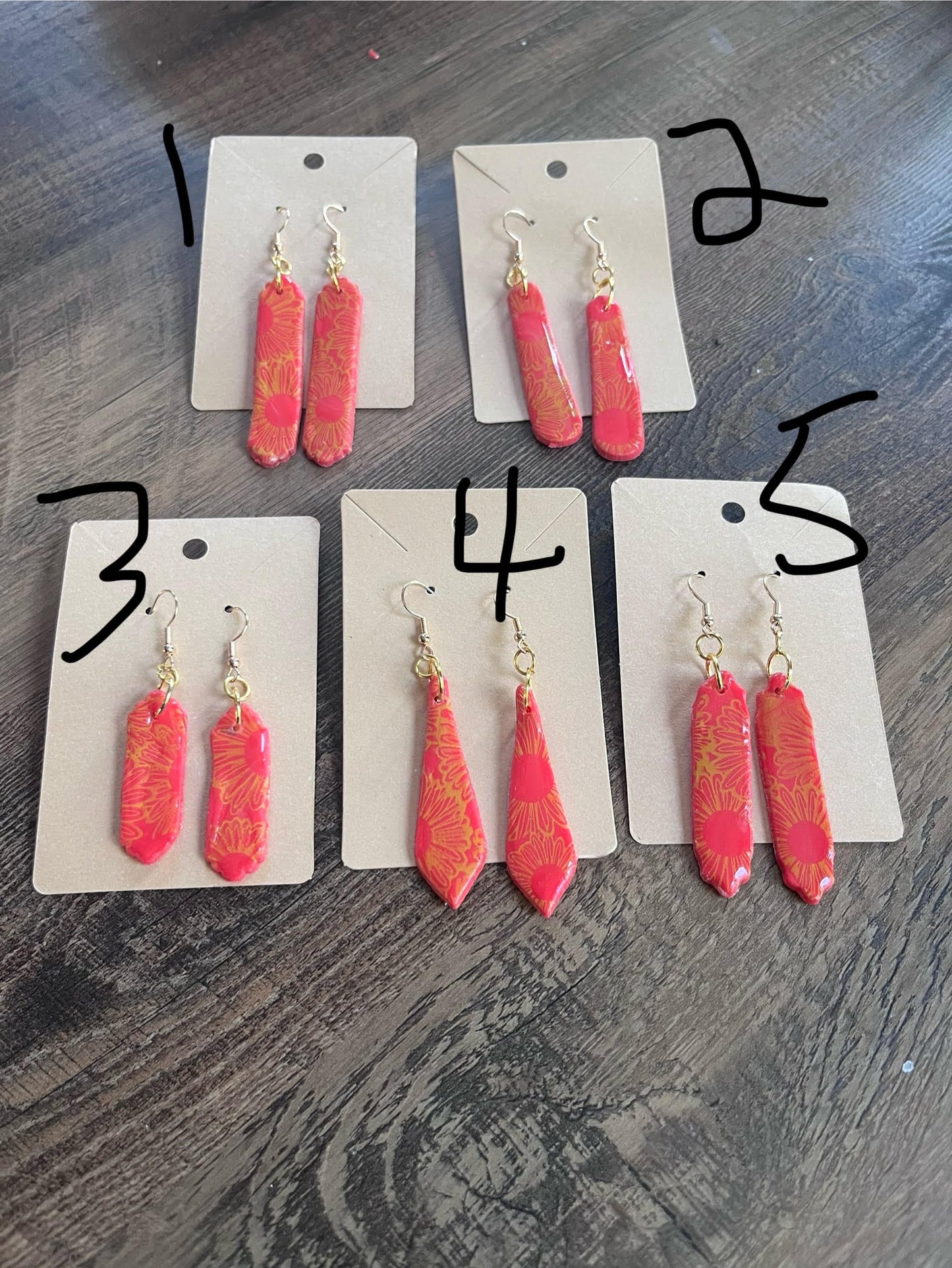 Clay Earrings - Red/Gold