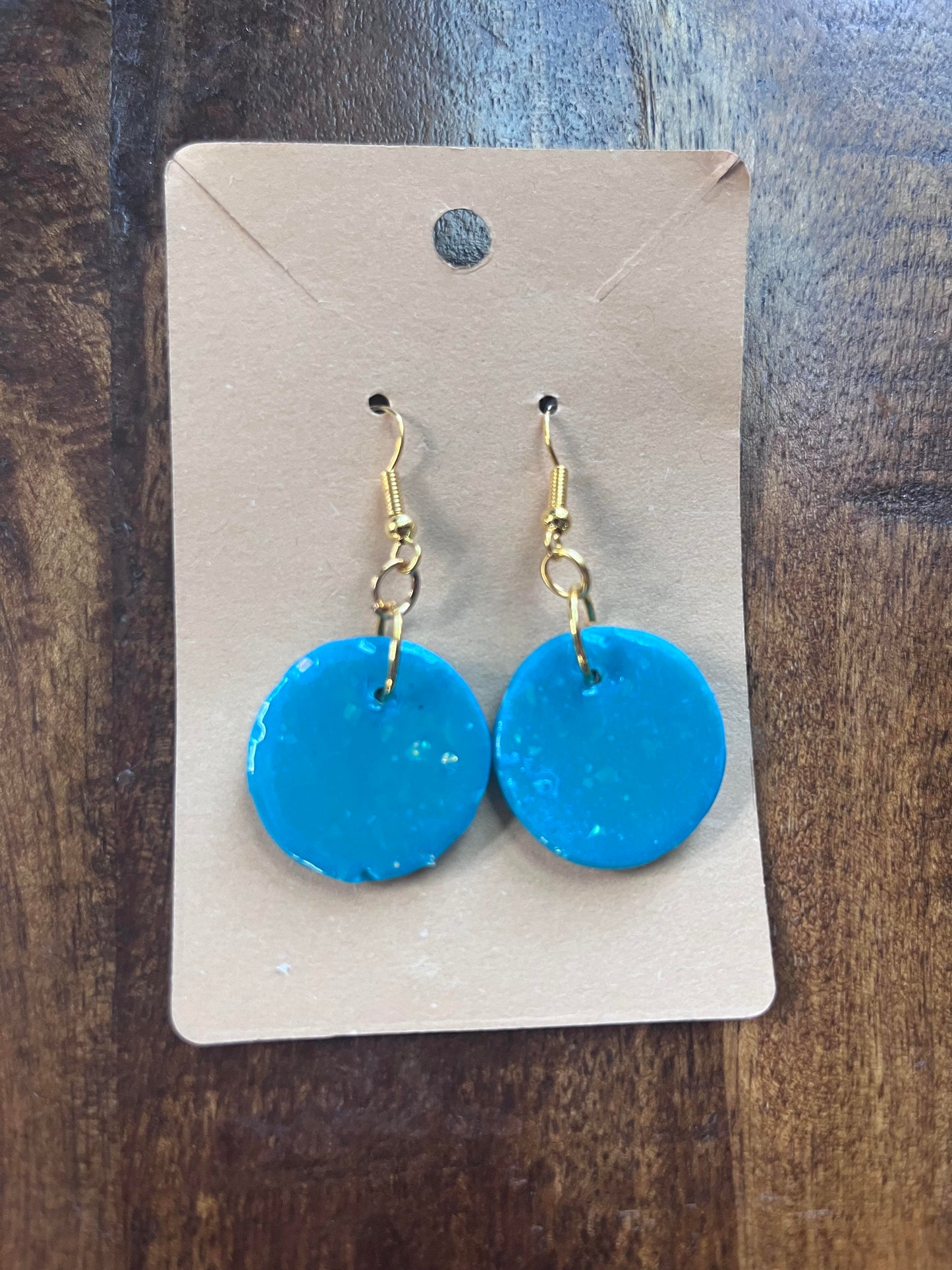 Turquoise/gold Clay Earrings -circle