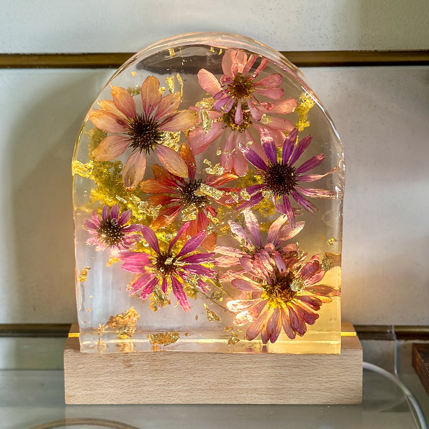 LED light with wood base