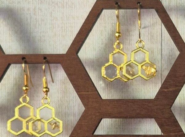 Clear resin honeycomb earrings (3 hex)