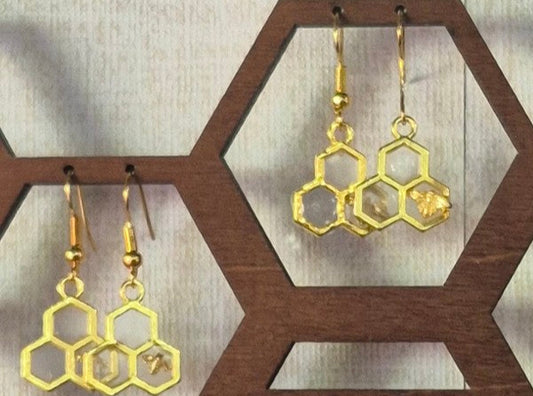 Clear resin honeycomb earrings (3 hex)