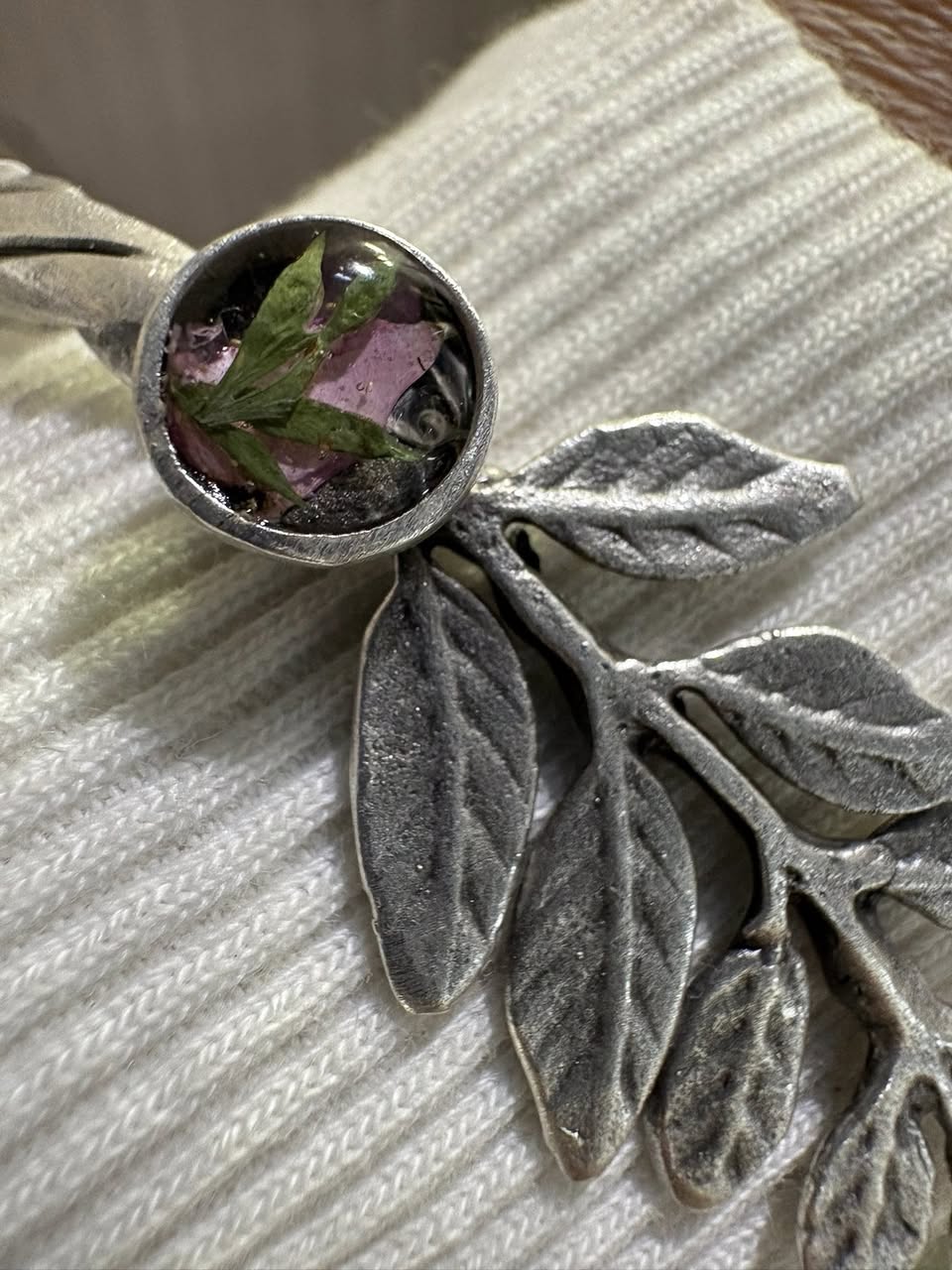 Winter 2025 botanical bracelet (silver leaves and pink)