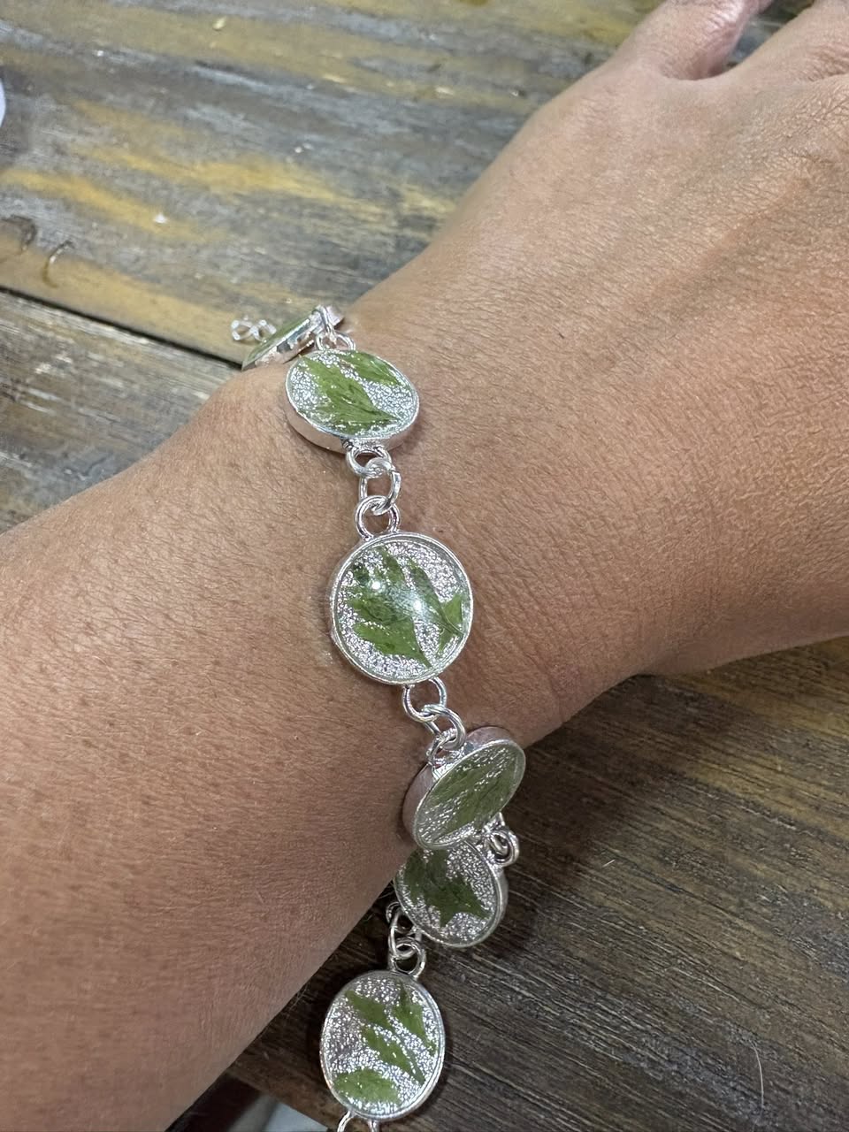 Winter 2025 botanical bracelet (silver and green)