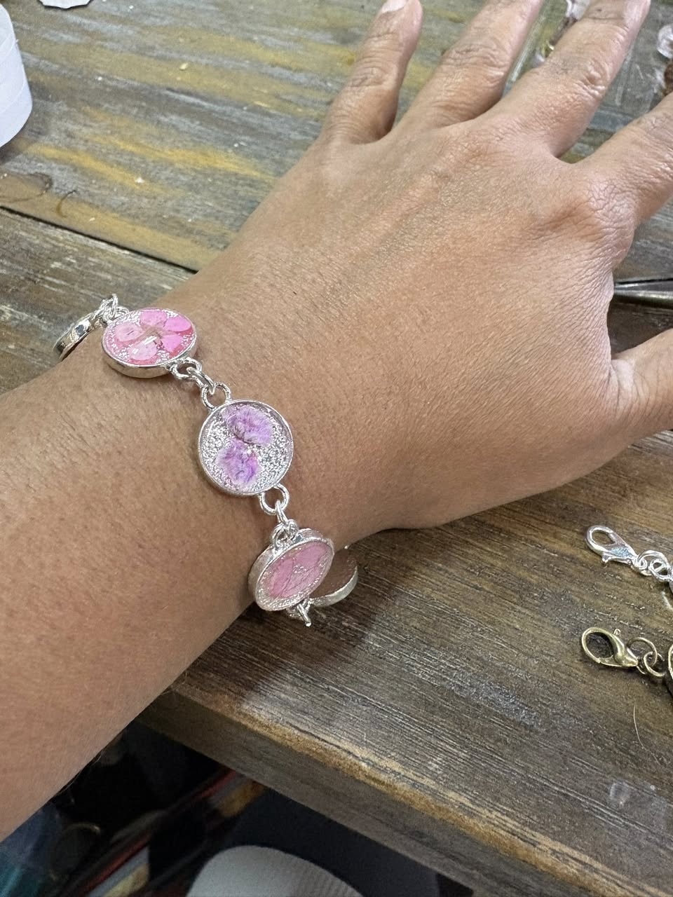 Winter 2025 botanical bracelet (silver and pink)