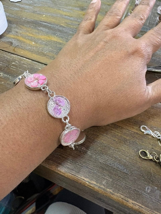 Winter 2025 botanical bracelet (silver and pink)