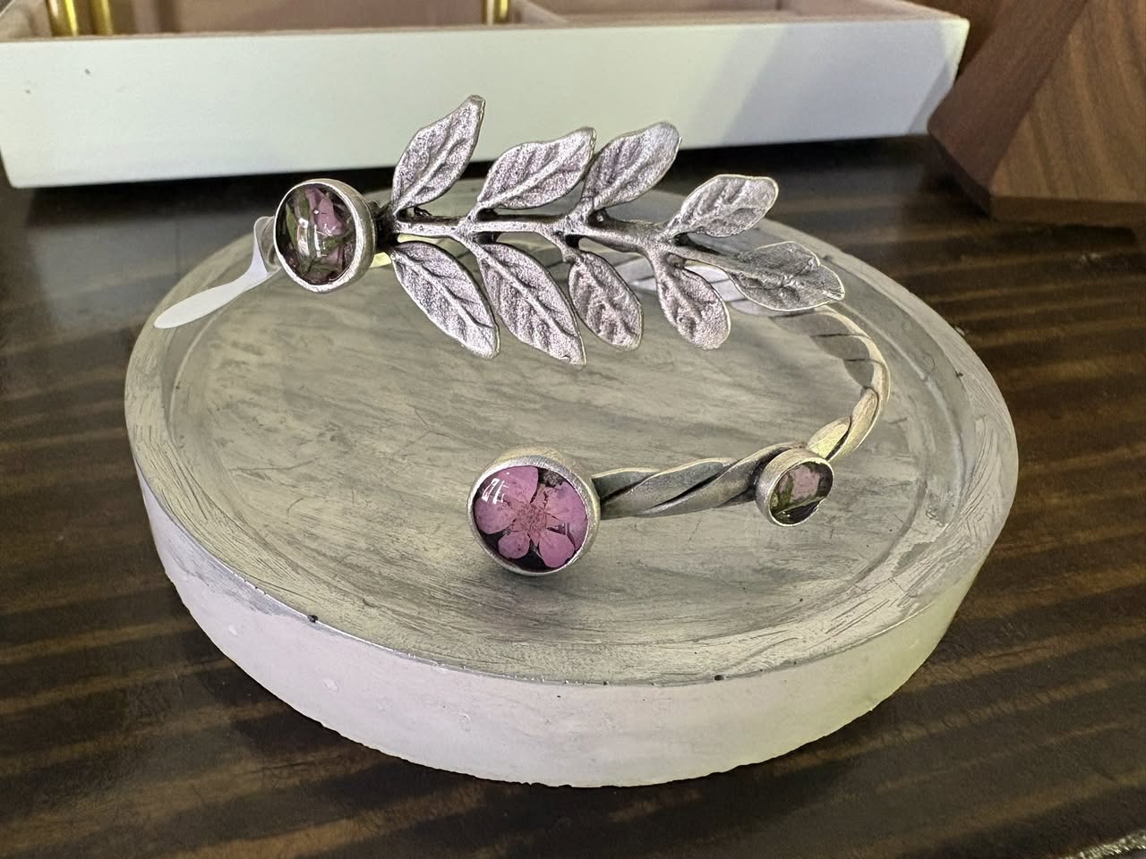 Winter 2025 botanical bracelet (silver leaves and pink)