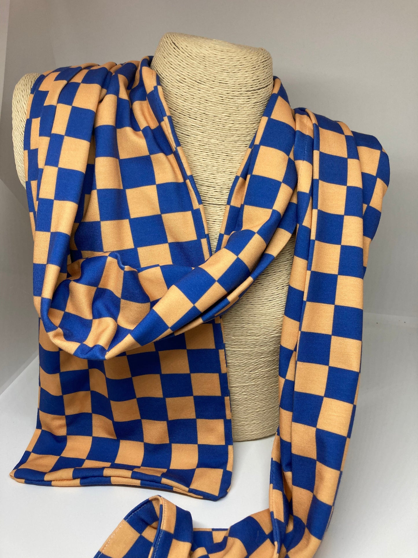 Handmade Scarf in "Blue and Gold check"