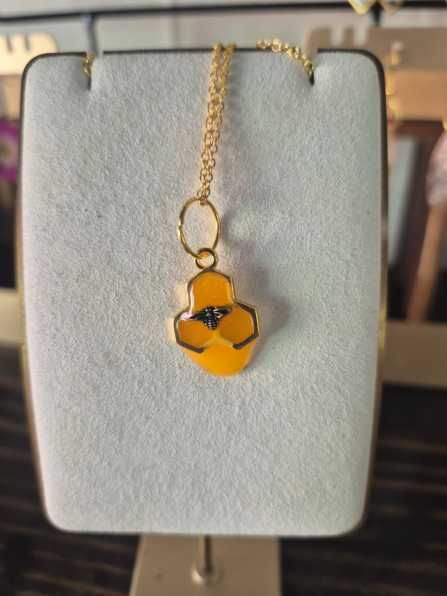 Dripping honey and bee necklace