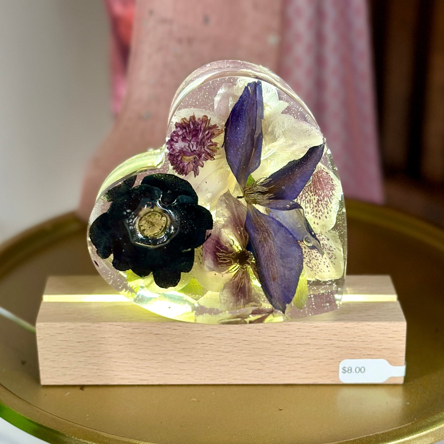 Purple and white floral resin heart (small)