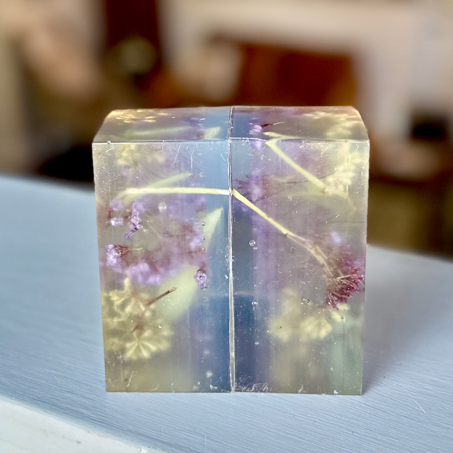 Purple and white botanical resin bookends