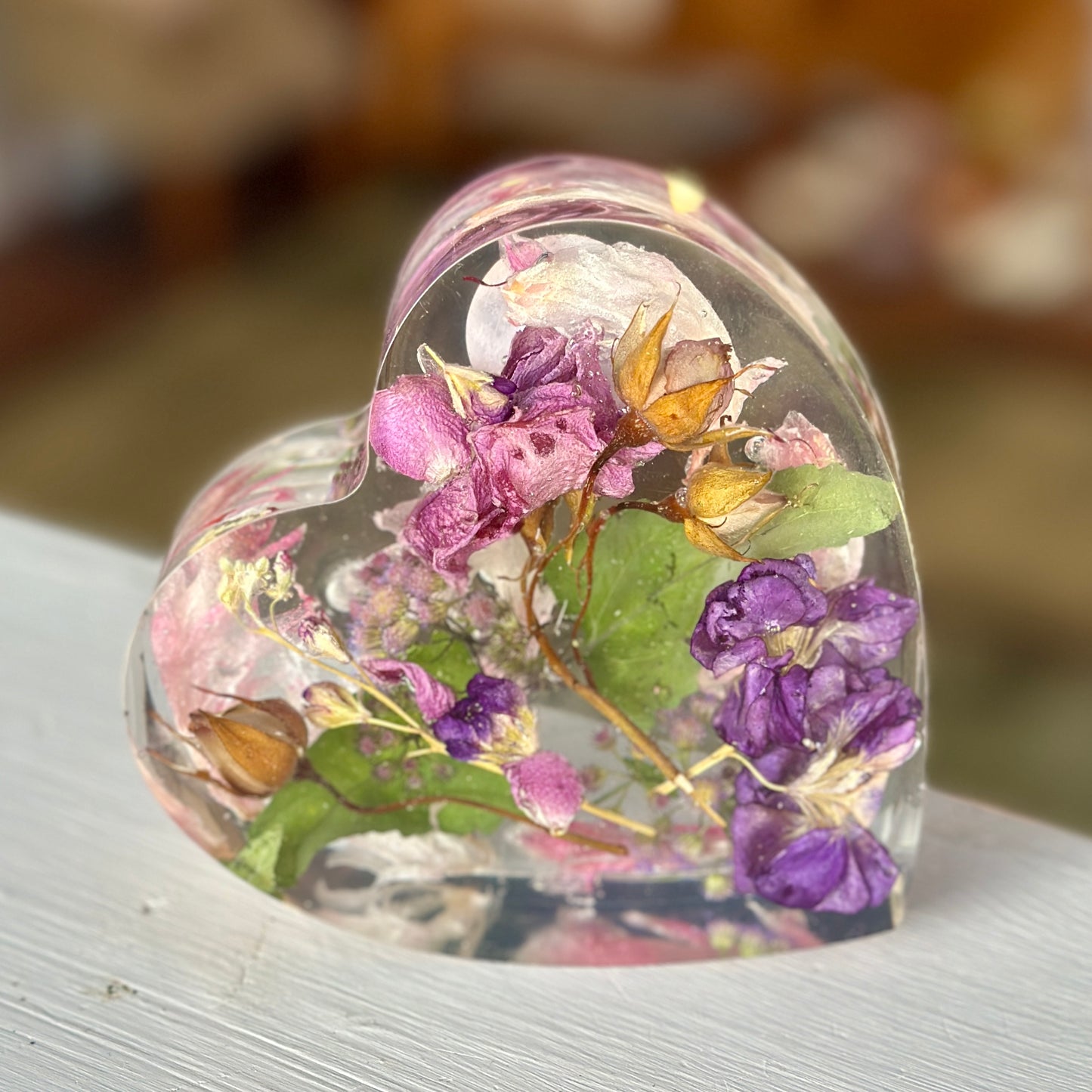 Pink, purple and green floral resin heart (small)
