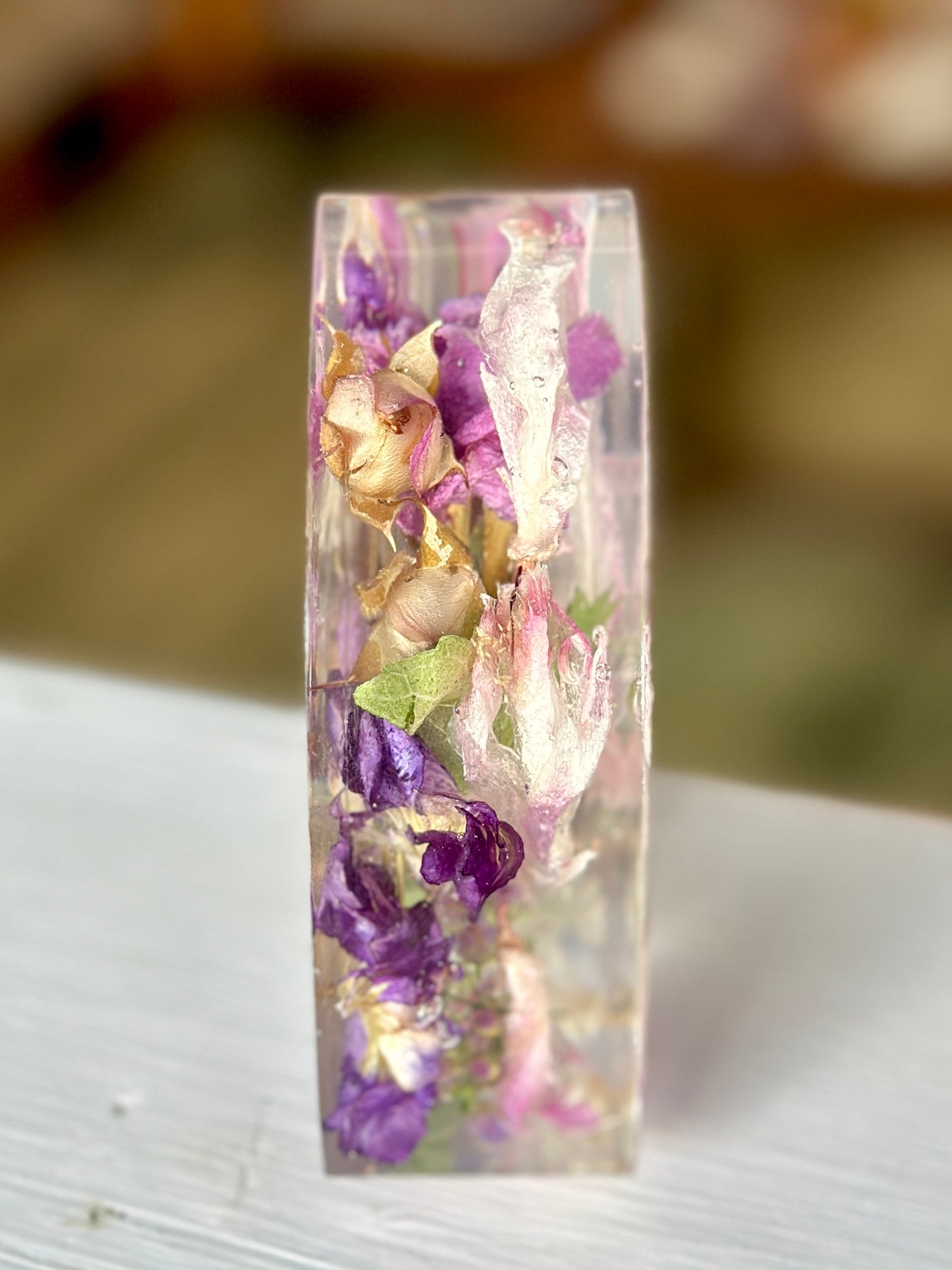 Pink, purple and green floral resin heart (small)
