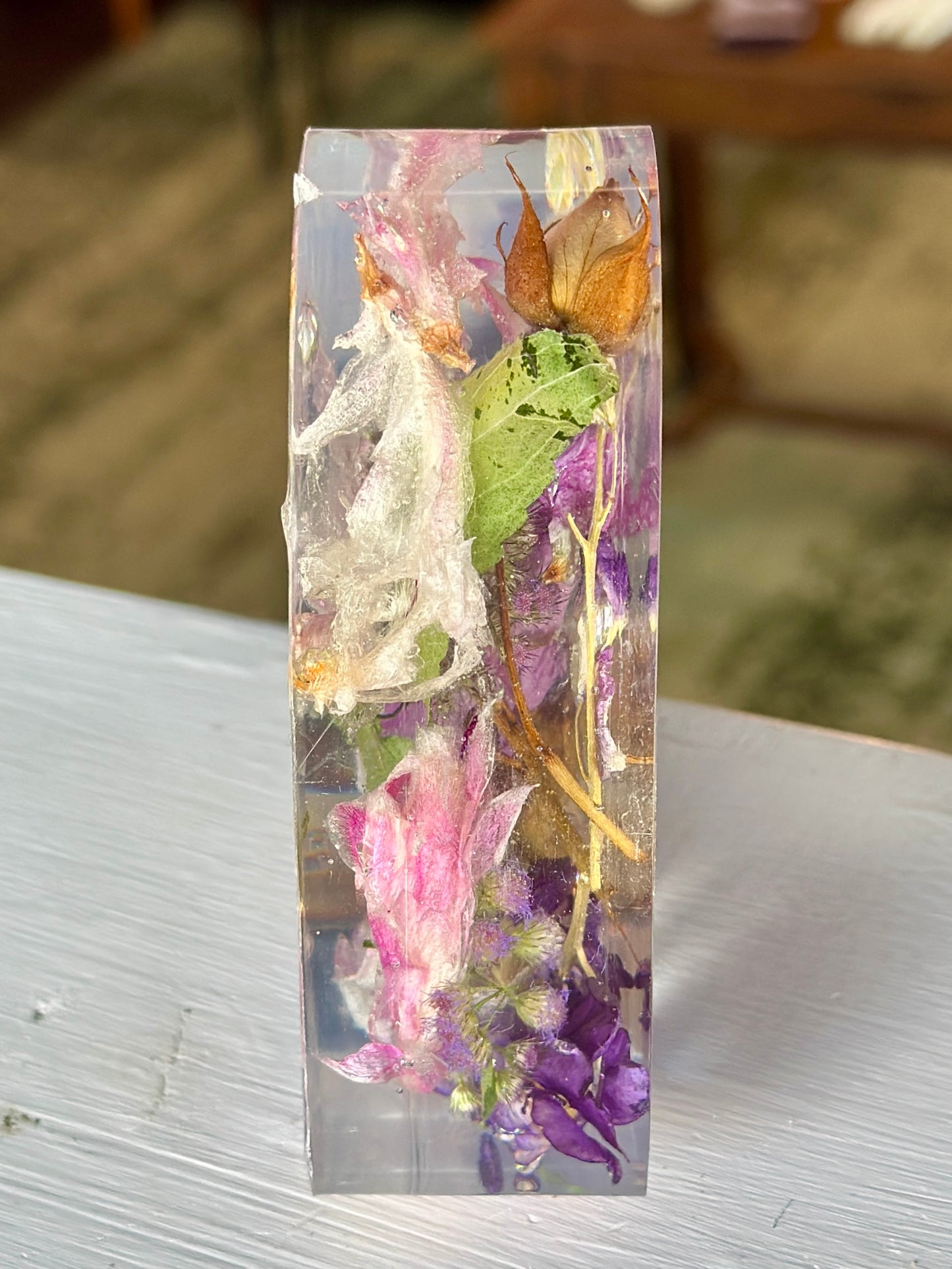 Pink, purple and green floral resin heart (small)