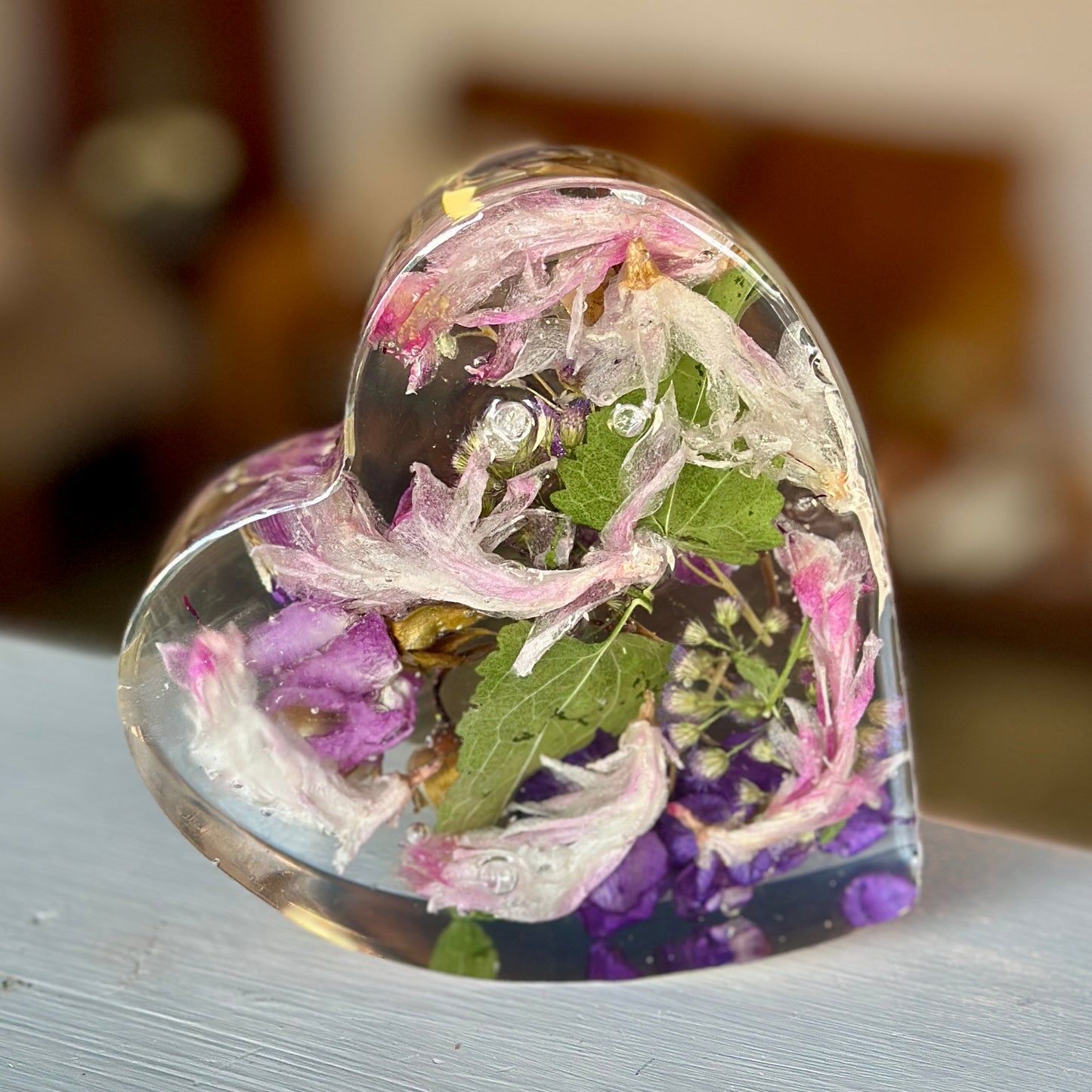 Pink, purple and green floral resin heart (small)