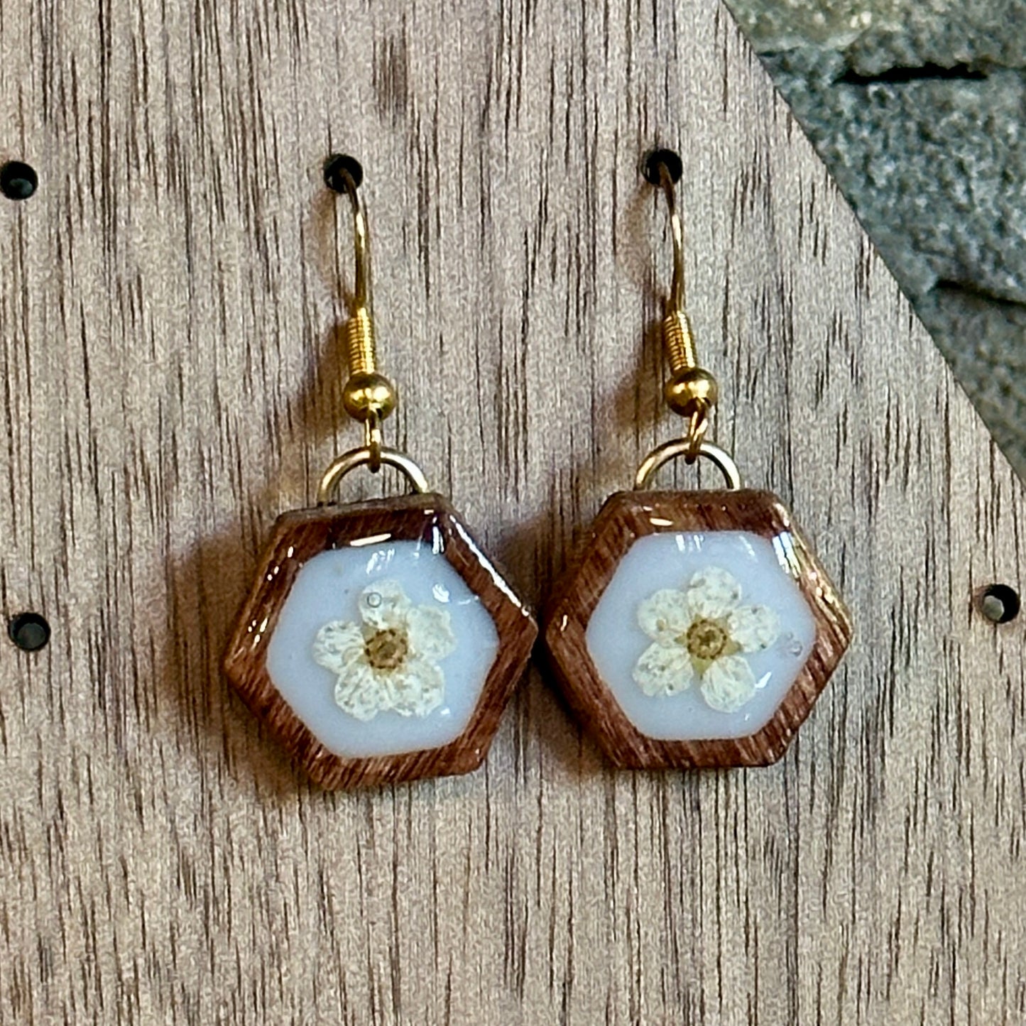 Wooden hexagonal earrings 3