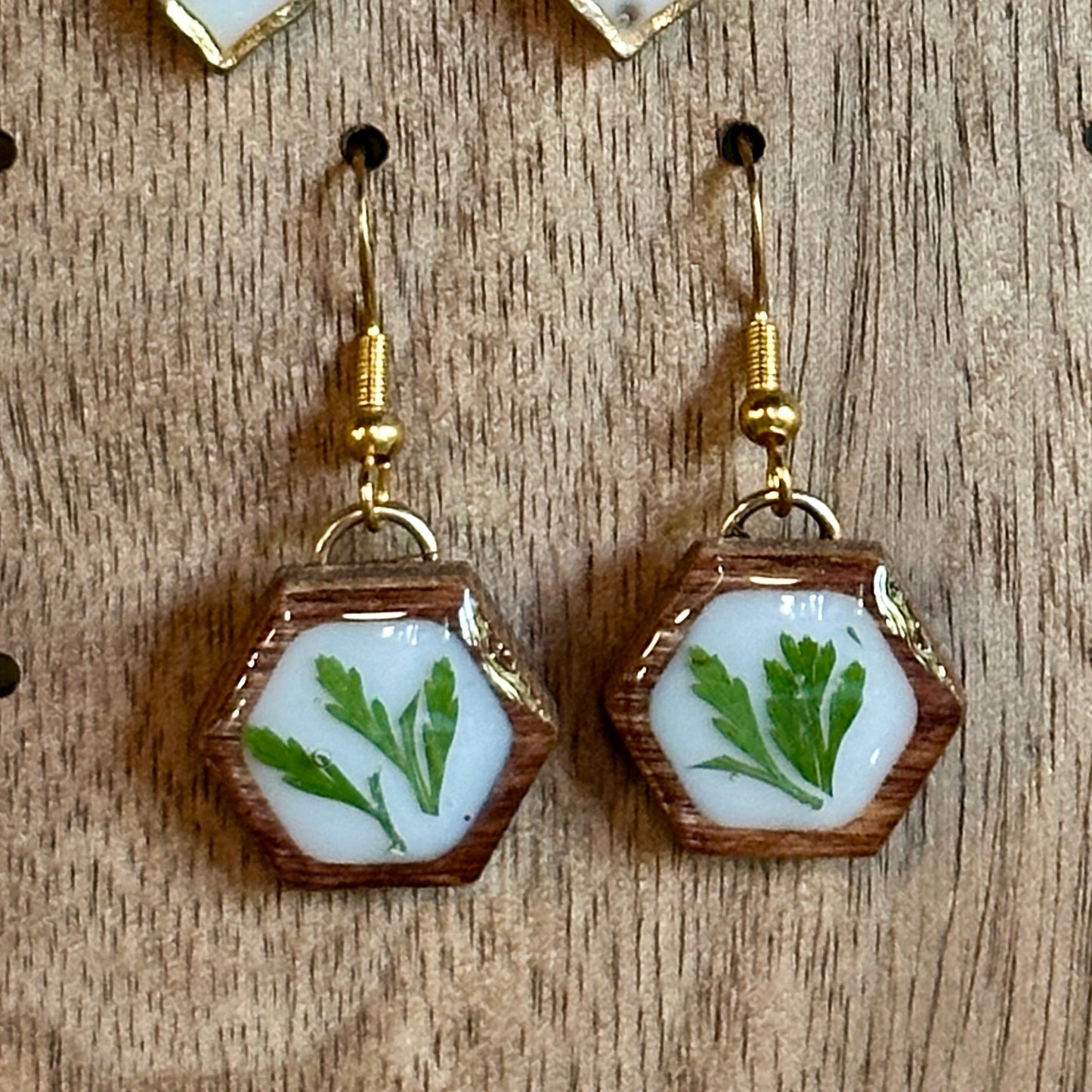 Wooden hexagonal earrings 1