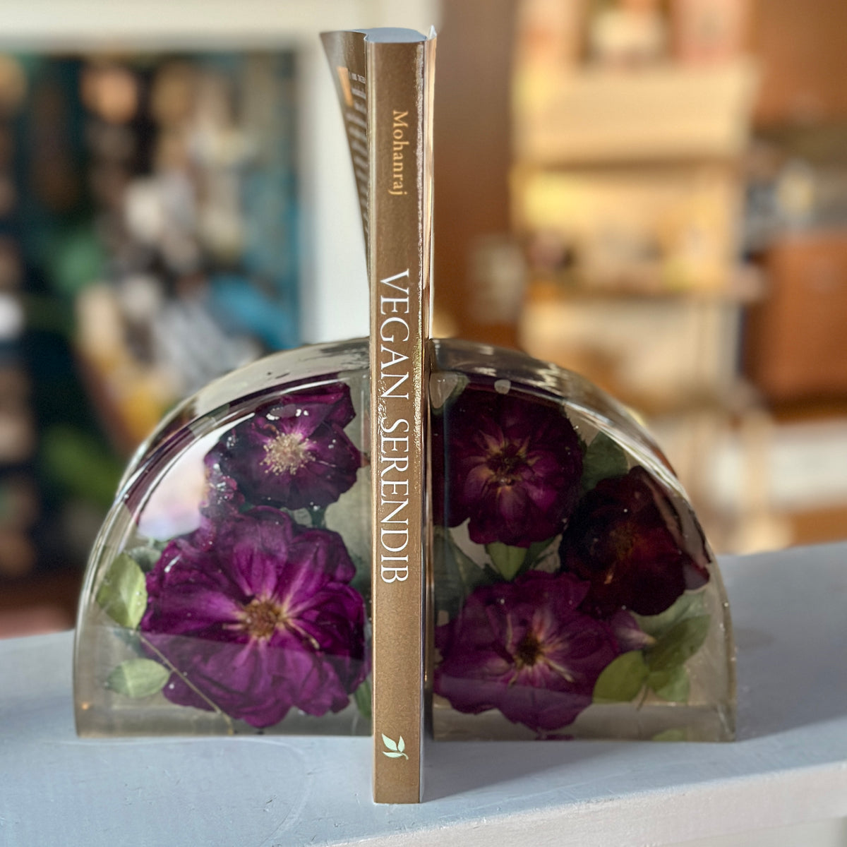 Rose and gold resin bookends