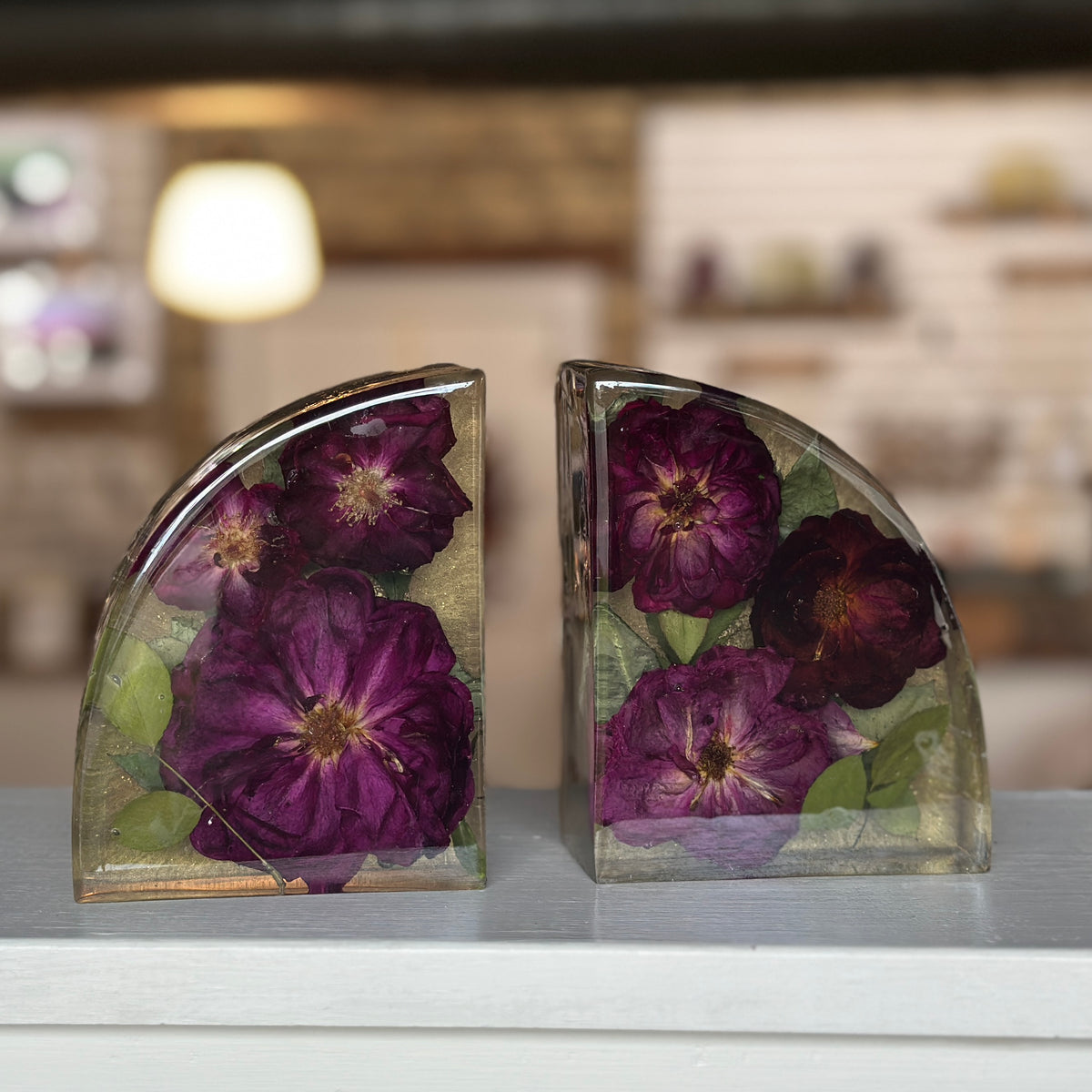 Rose and gold resin bookends