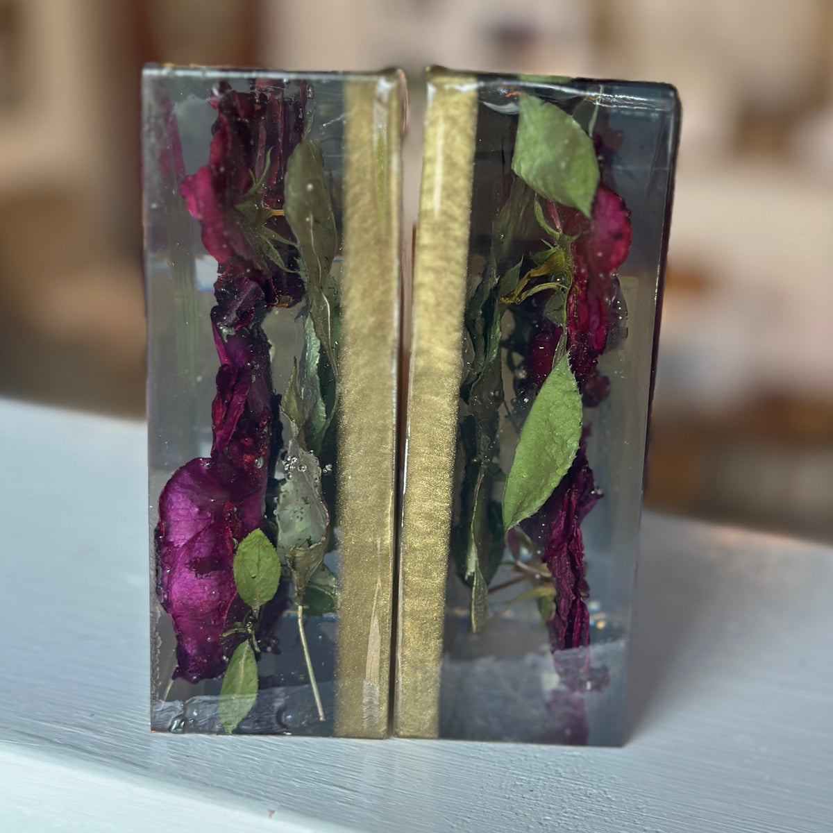 Rose and gold resin bookends