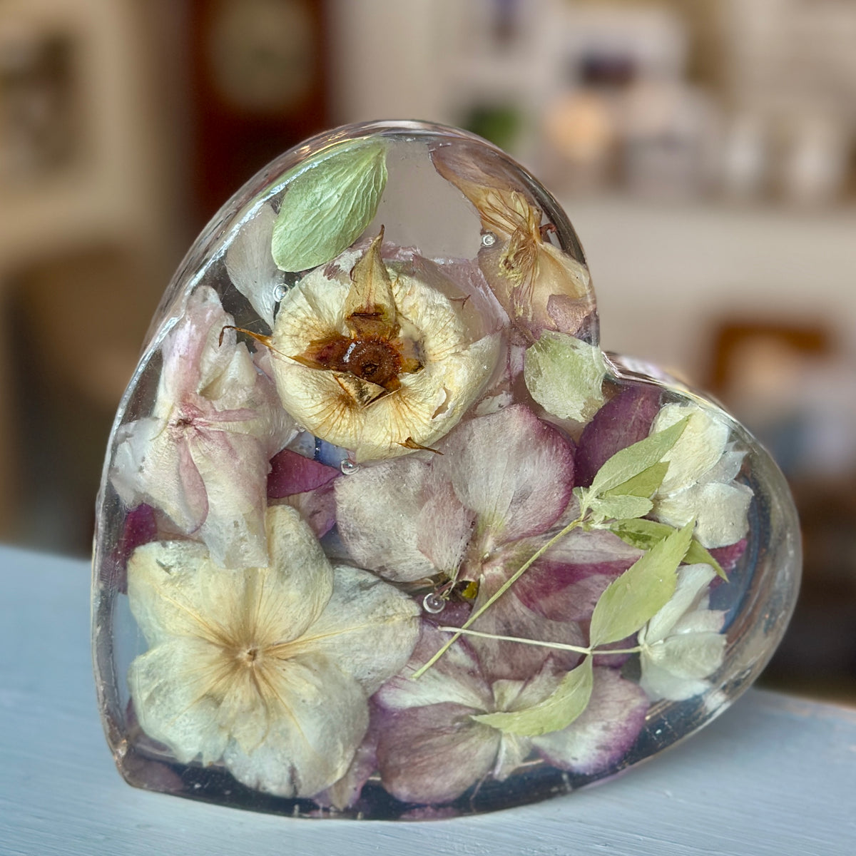 Clematis and rose resin heart (medium)