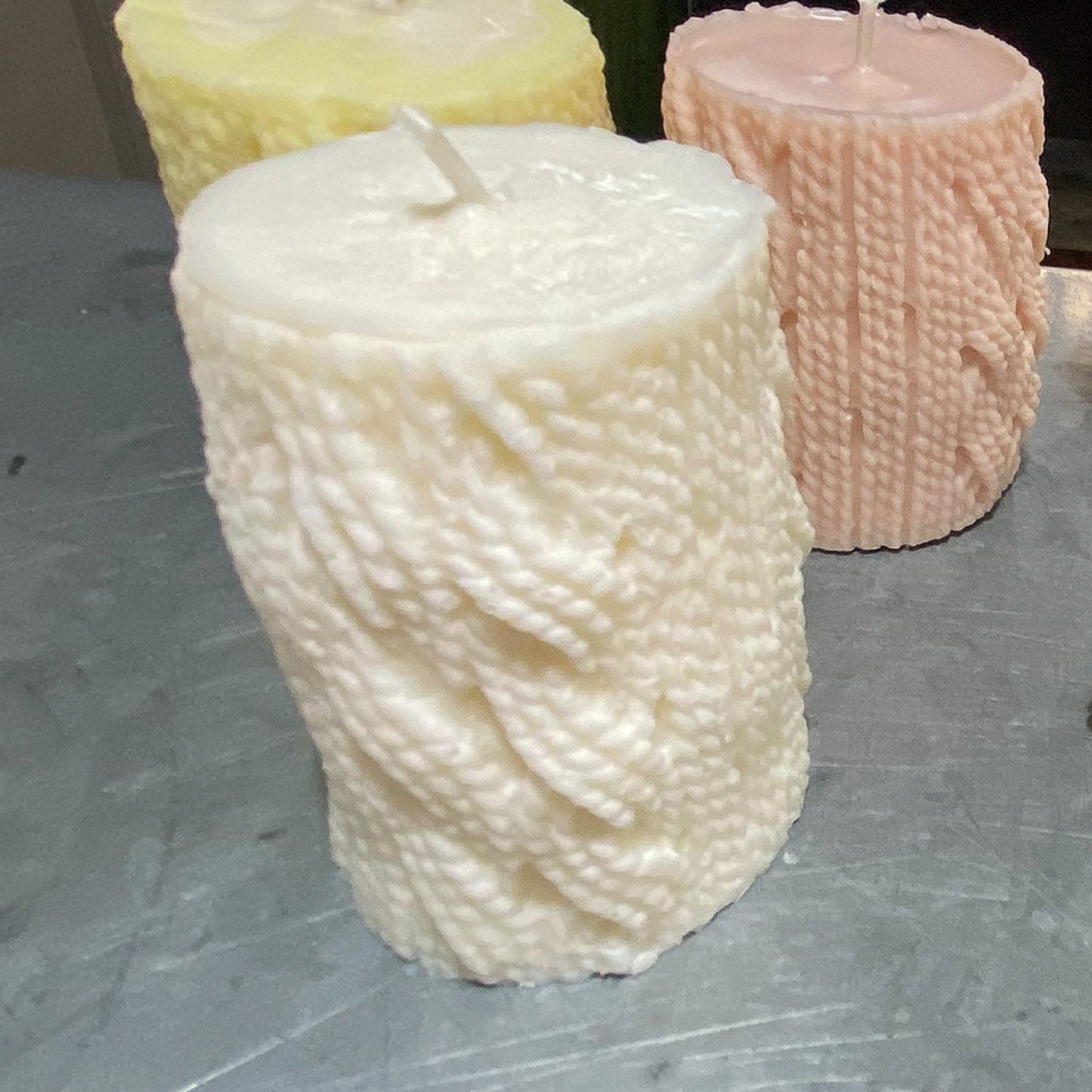 White Knit Texture Pillar Candle (unscented)
