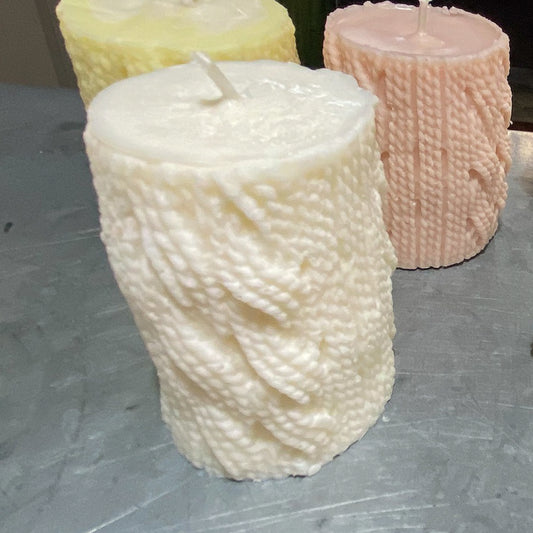 White Knit Texture Pillar Candle (unscented)